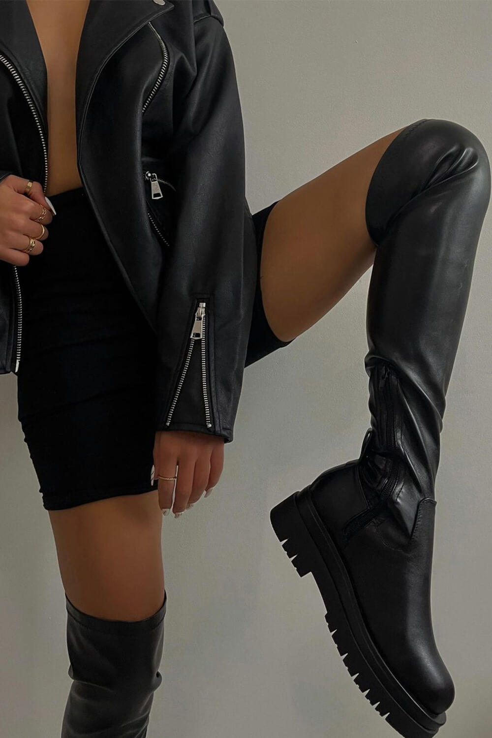 Fashion over the knee biker boots