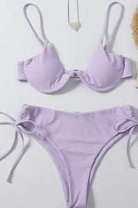 Lilac Ruched Side High Waisted Bikini Bottoms