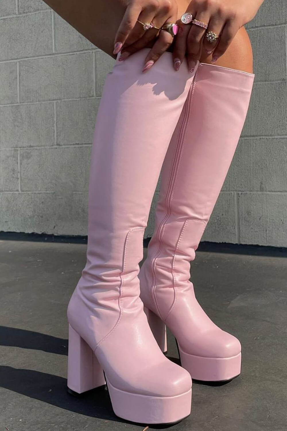 Pink thigh cheap high platform boots