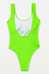 Neon Green Crinkle High Leg One Piece Swimsuit