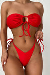 Red Drawstring Bandeau Bikini Top