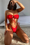 Red String Tie V Cut Bottoms