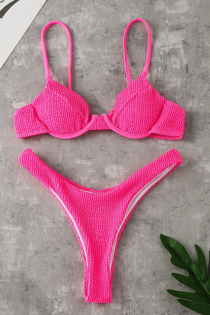 Hot Pink Crinkle High Leg Bikini Bottoms