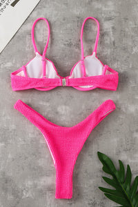 Hot Pink Crinkle High Leg Bikini Bottoms