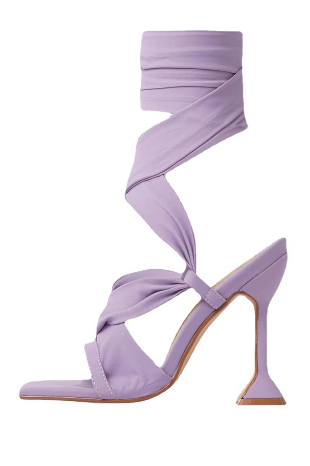 Lilac Ribbon Tie Wrap Around Square Toe Sculptured Heel – FloralKini