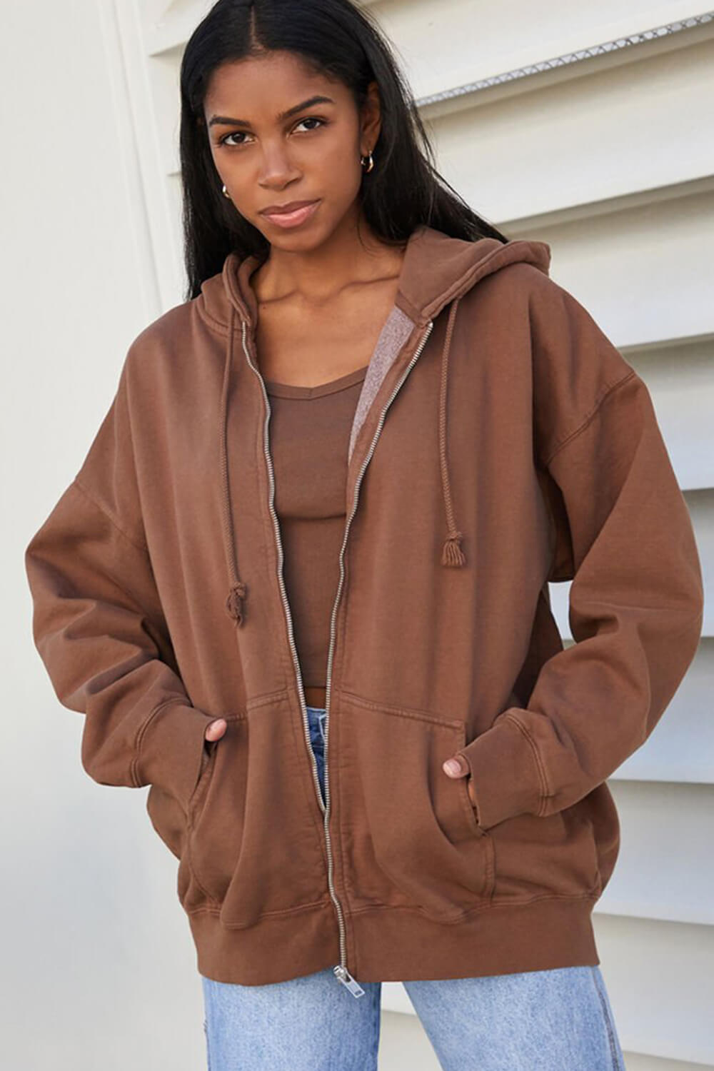 Oversized zip front online hoodie women's