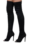 Faux Suede Peep Toe Heeled Over The Knee Boots - Black