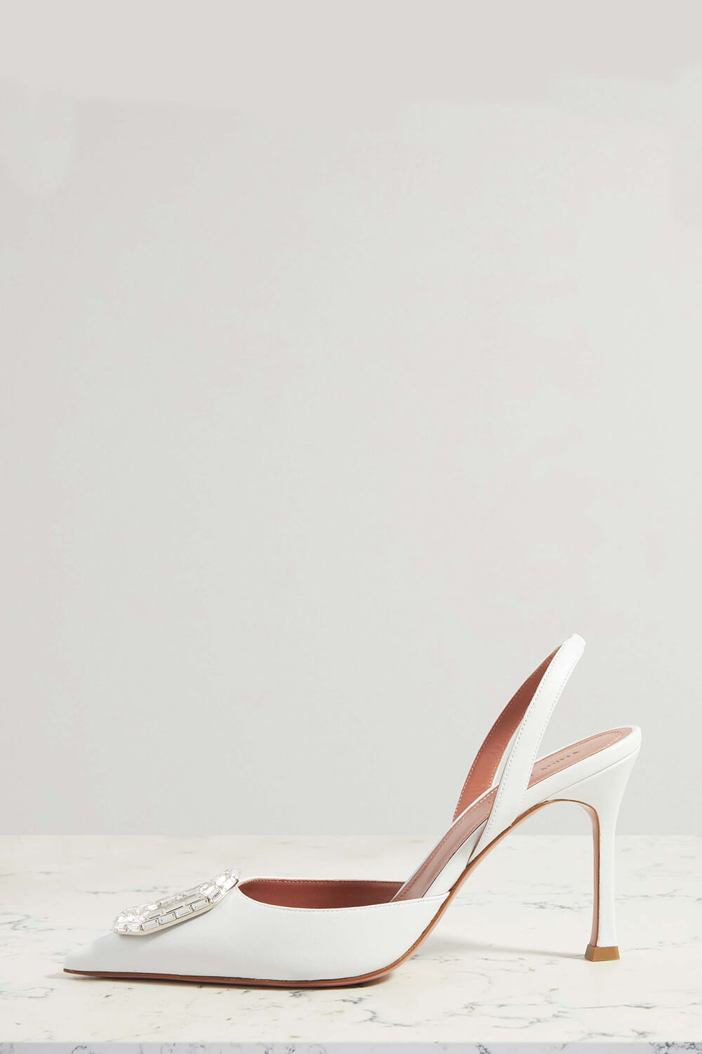 Satin pointed outlet toe pumps