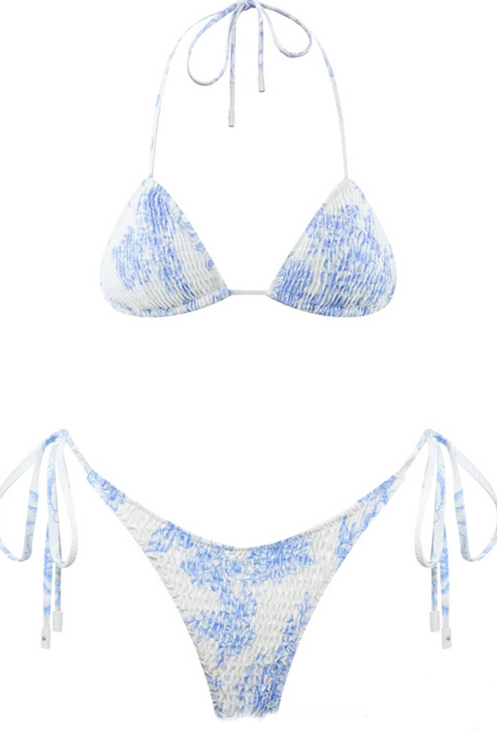 Printed Swim Double Strap Bikini Top in Blue Floral Print