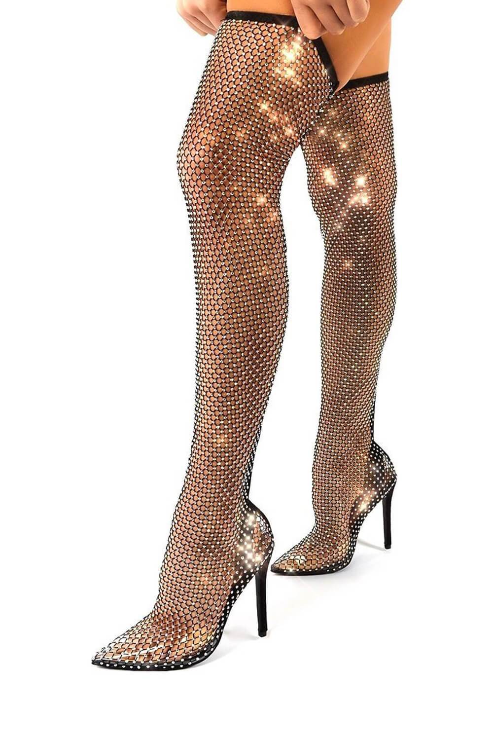 Thigh high hot sale fishnet boots