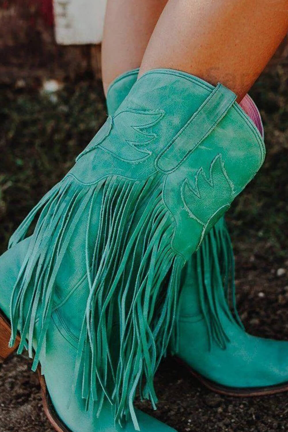 Green hot sale fringe boots