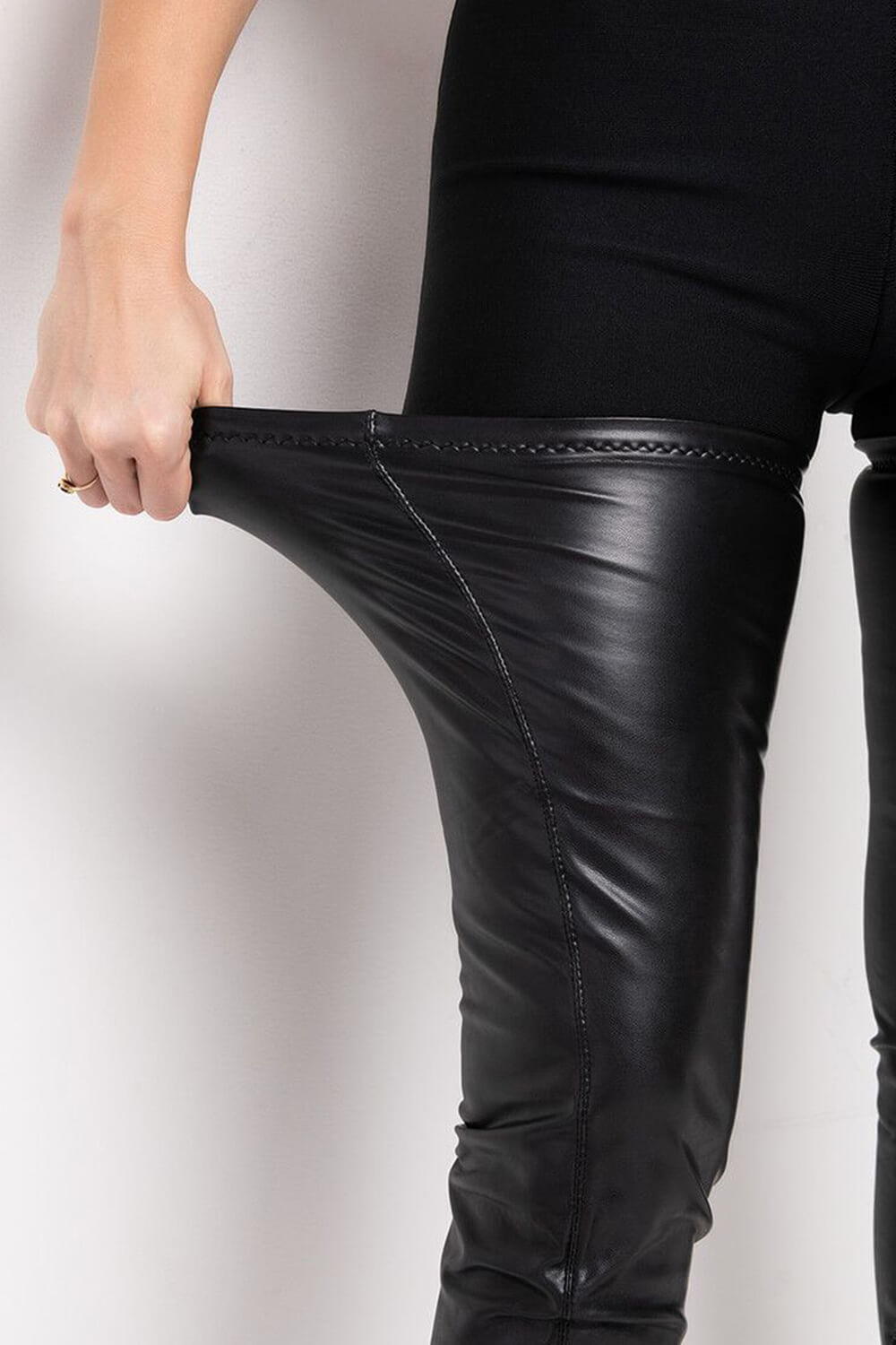 Leather leggings hotsell thigh high boots