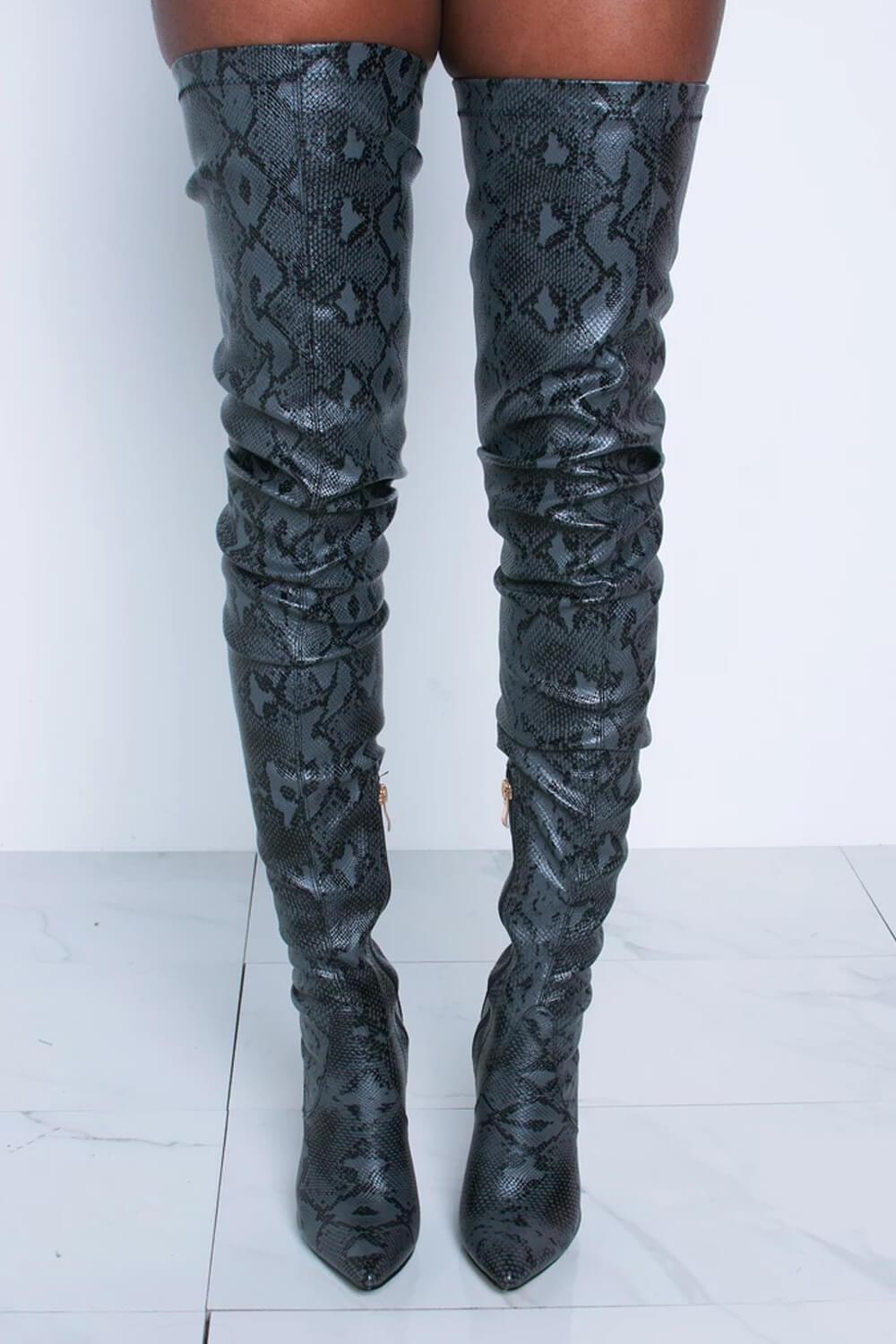 1659) store INC International Concepts Faux Leather Snake Print Knee High Boot…