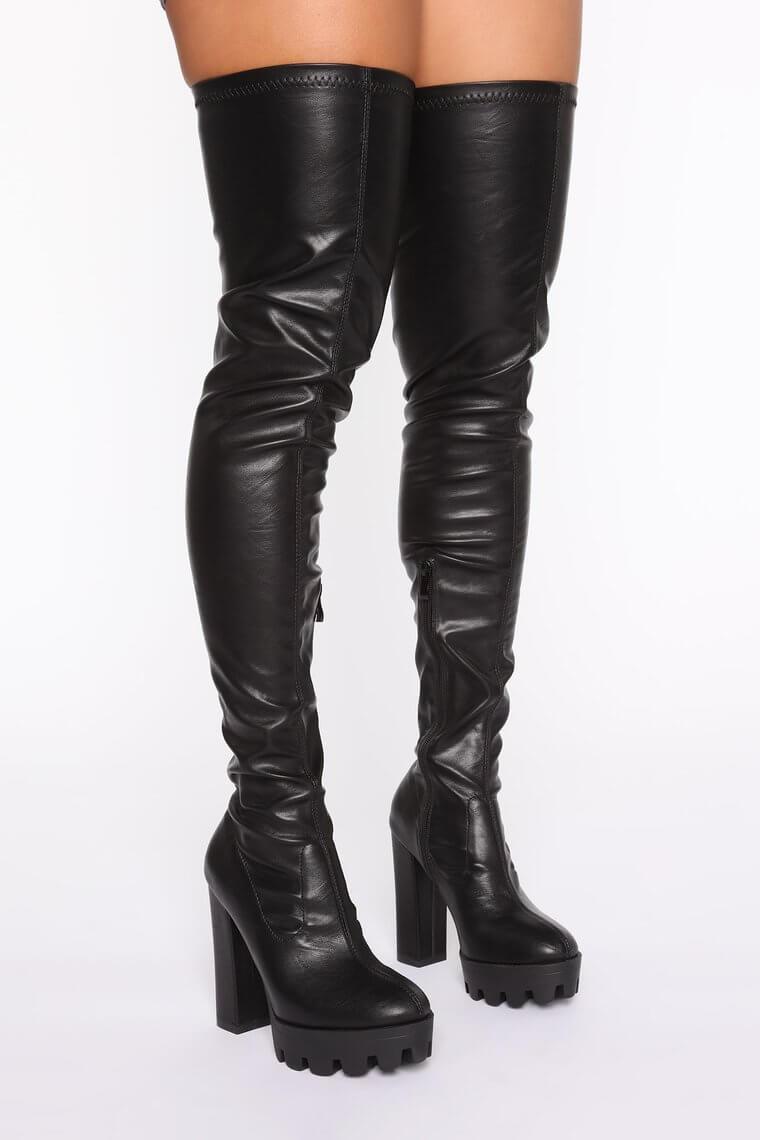 Black Chunky Platform Thigh High Boots