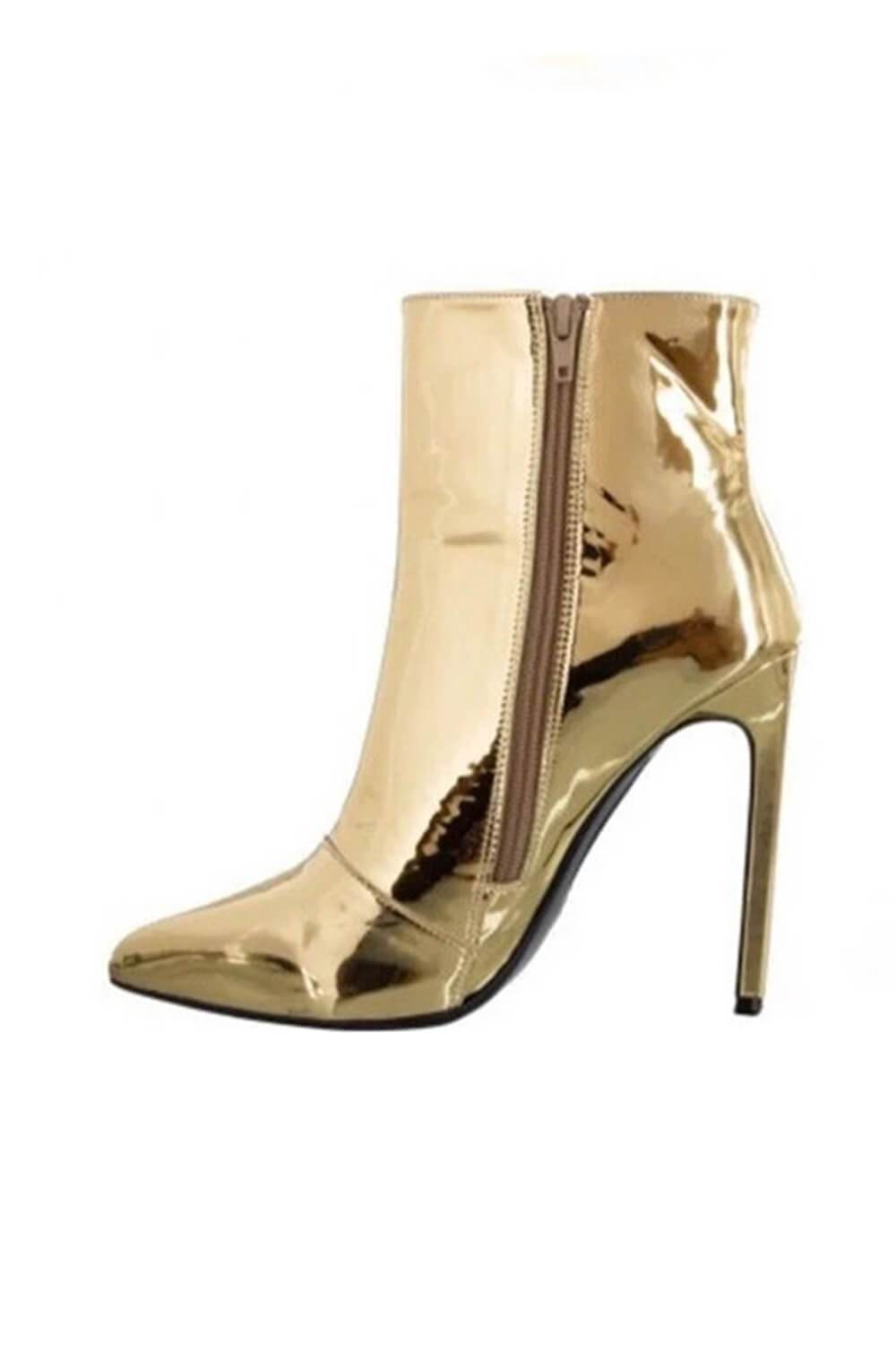 Metallic Gold Pointed Stiletto Heeled Ankle Boots – FloralKini