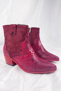 Red Snake Suede Cowboy Boots